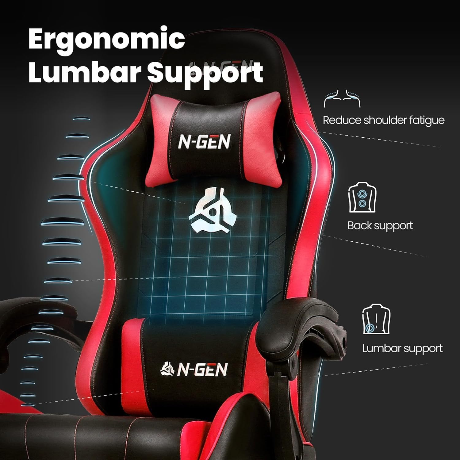   Chair with Footrest, Lumbar, High-Back, Red Black thumbnail