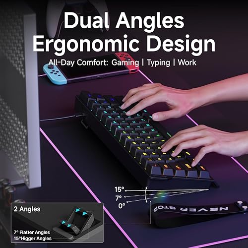 Miniatura 4 de EWEADN F61 - Teclado para juegos con cable al 60%, teclado de membrana retroiluminada RGB para juegos con teclas PBT, diseño compacto, teclado con