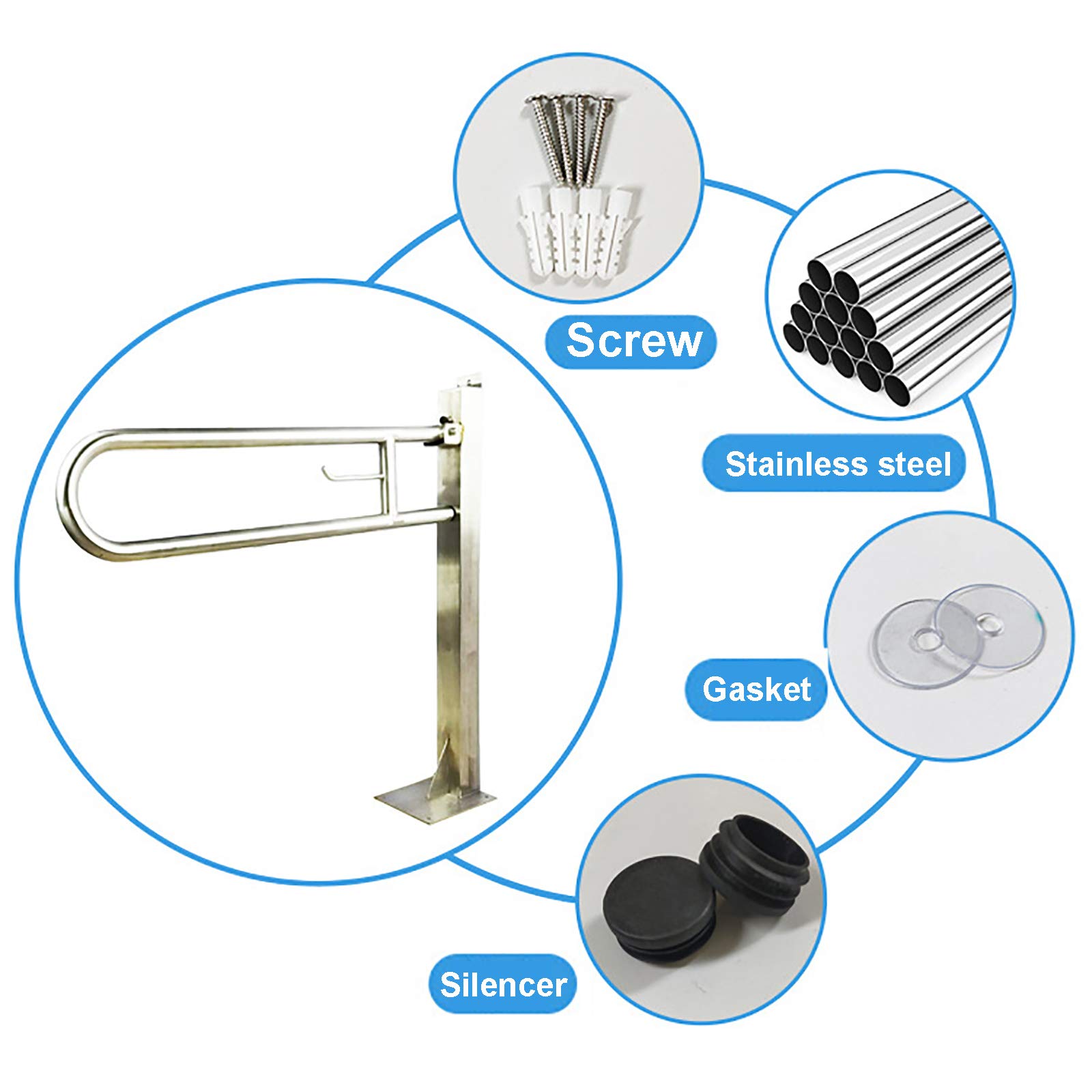 Barra de Agarre de Acero Inoxidable con Soporte de Seguridad con Gancho para Papel Higiénico para Ancianos/Discapacitados, Pasamanos para Inodoro/Ducha, Baño, Cojinete Seguro 150 Kg