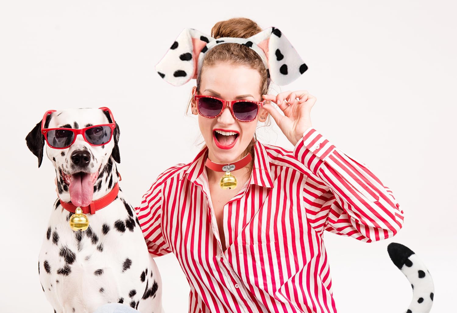 Dalmatian Costume Women Puppy Dog Ears Headband Tail with Red Heart Choker Leather Collar Animal Accessories - Image 4