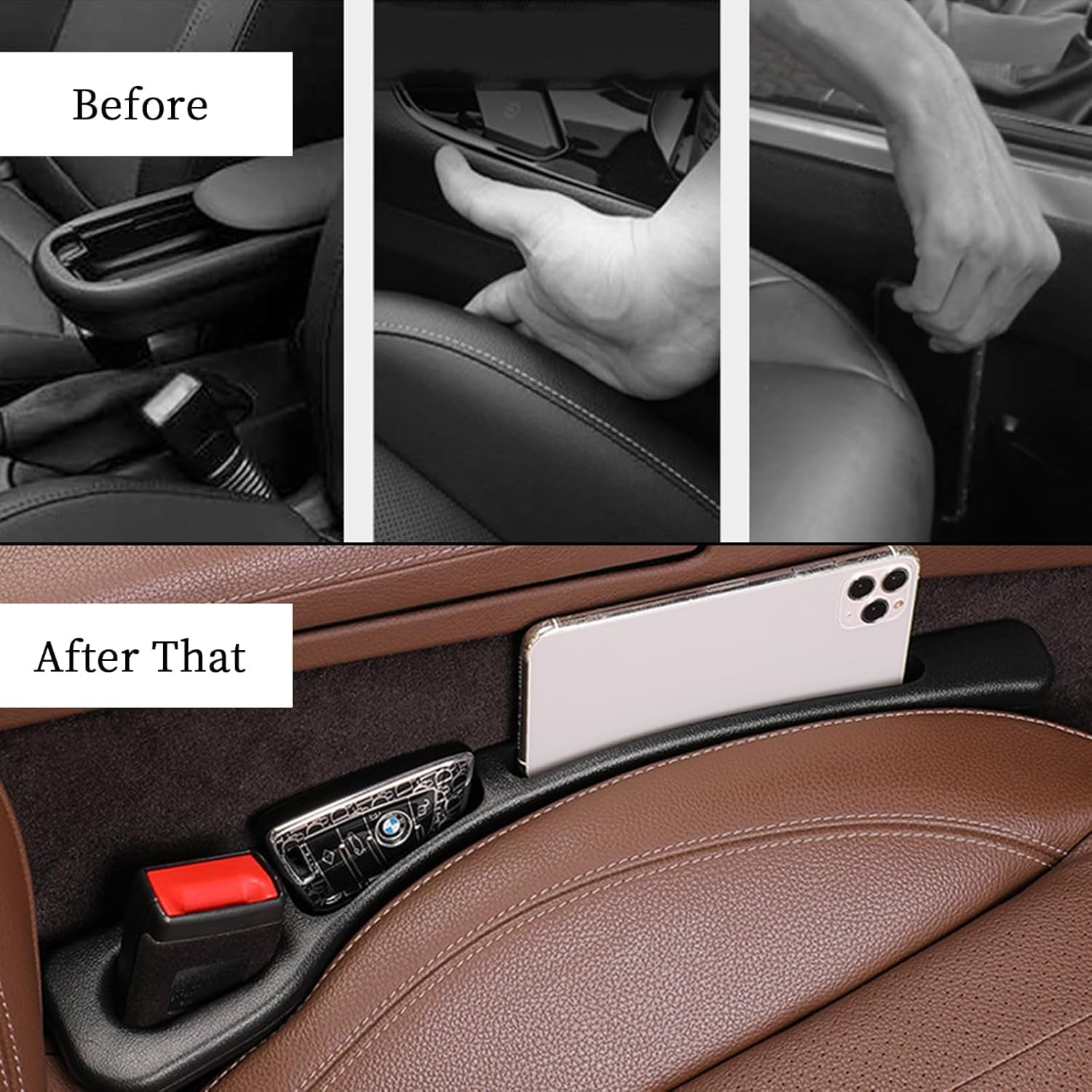 CarFrill 2Pcs Car Seat Gap Filler with 2 Storage Tank, Gap Stopper No Drop Seat Guard Car Seat Crevice Blocker Compatible with All Cars - Image 6 thumbnail