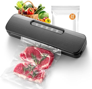 Vacuum Sealer Machine for Food Preservation | High Suction Food Sealer with Double Seal Technology | Compact Meat Sealer with Built-in Cutter & Bag Storage | Dry & Moist Modes for Sous Vide Black