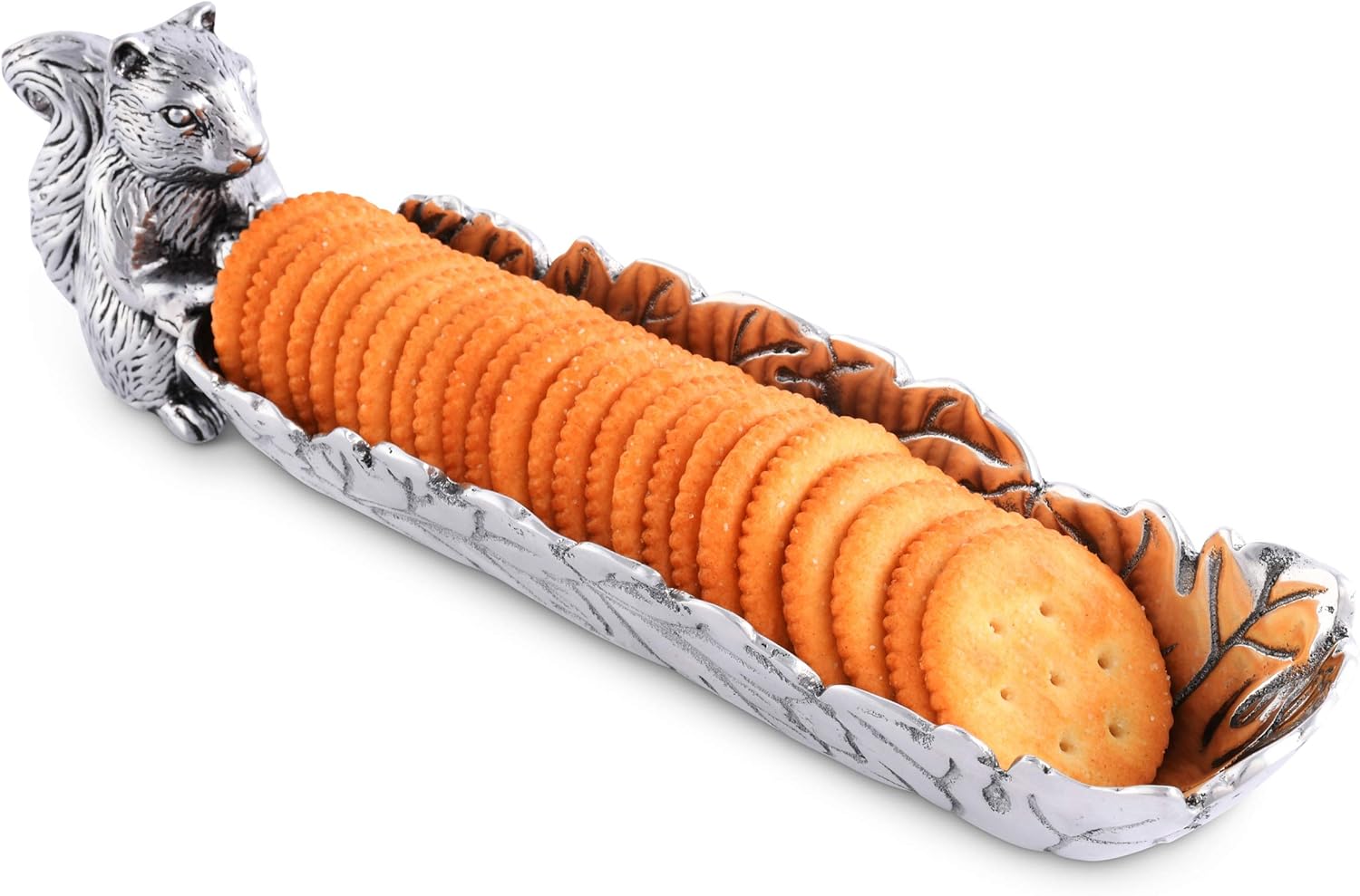 Arthur Court Aluminum Metal Squirrel and Leaf Cracker Server and Holder Tray Serving Trays for Countertop, Home, Wedding Events, Parties - Hand Polished Metal Rustic Décor 11 inch Long x 3 inch Wide