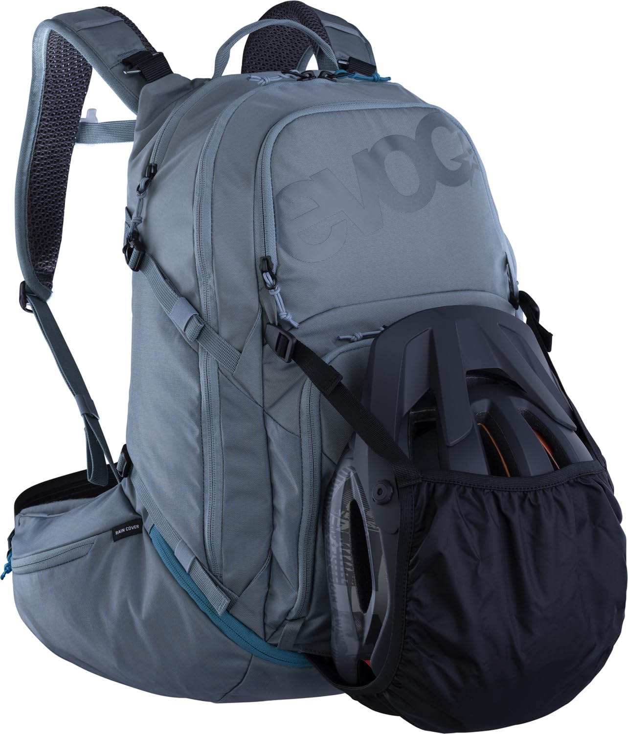 EVOC EXPLORER PRO 26, plecak (dla krótszych pleców, AIR FLOW CONTACT SYSTEM, pas biodrowy AIRO FLEX, w tym komora na bukłak do 3 l i pokrowiec przeciwdeszczowy, jeden rozmiar), stalowy