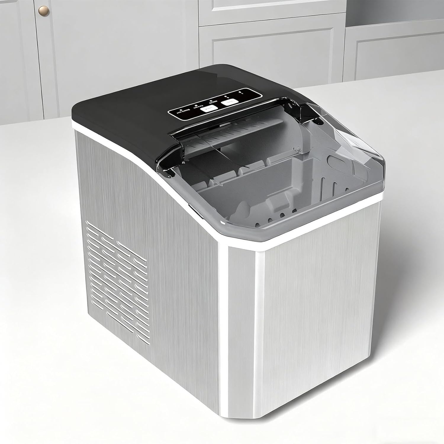Ice Makers Countertop, Portable Ice Machine, 9 Ice Cubes in 6 Mins, 26lbs in 24Hrs, Silent Auto Cleaning, with Basket and Scoop, for Home, Kitchen, RV, Camping