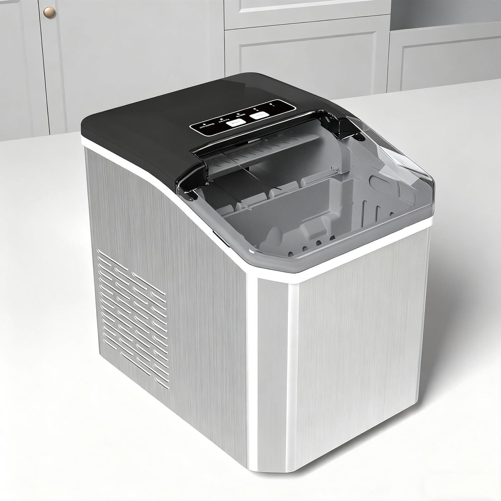 Máquina para Hacer Hielo en Encimera, Máquina de Hielo Pequeña y Silenciosa Portátil con Funcionamiento con una Sola Tecla, para Barra de Cocina Doméstica de Acero (Enchufe europeo 220V)