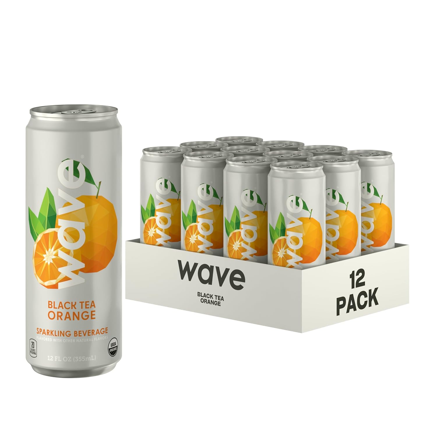 Wave Black Tea Orange Sparkling Beverage, 12Pack, 4 Cans