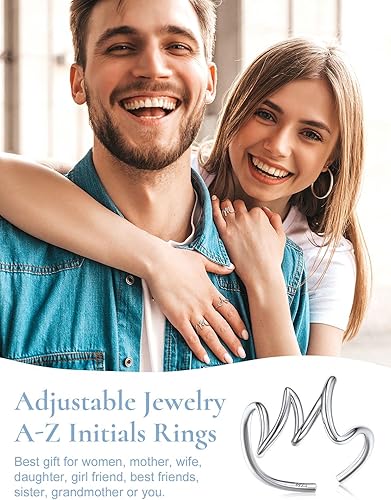 Miniatura 6 de SILVERCUTE Anillos con iniciales S925, tamaño ajustable 6-12, letra del alfabeto A-Z, joyería personalizada con iniciales trenzadas, anillos