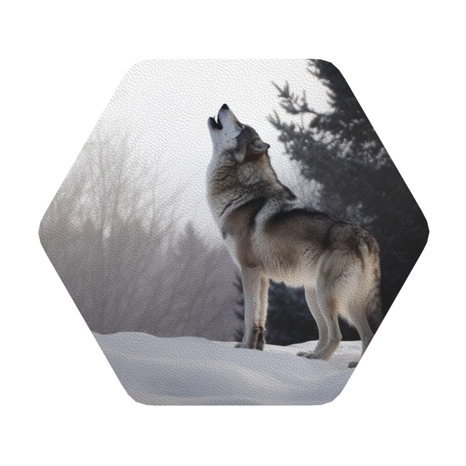 Fjwslch Hexagon Leather Coasters For Drinks Howling Wolf Coaster Set Of 4 Drink Coasters Set Heat-Resistant Cup Mat For Tabletop Protection Absorbent Tea Cup Coasters For Home Decor