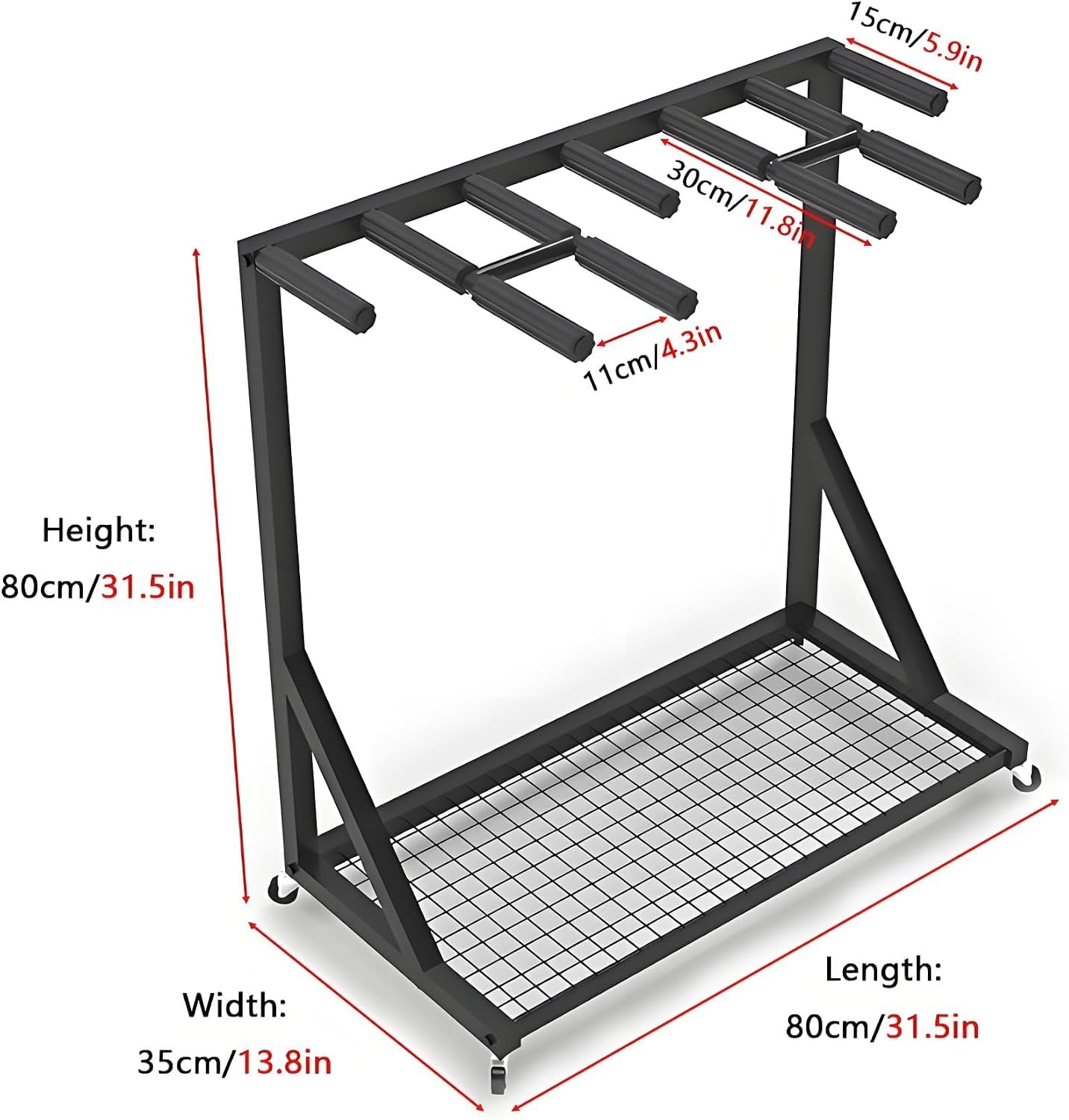 Ampio scaffale porta racchette per badminton e tennis, carrello espositivo con ruote e base in rete.