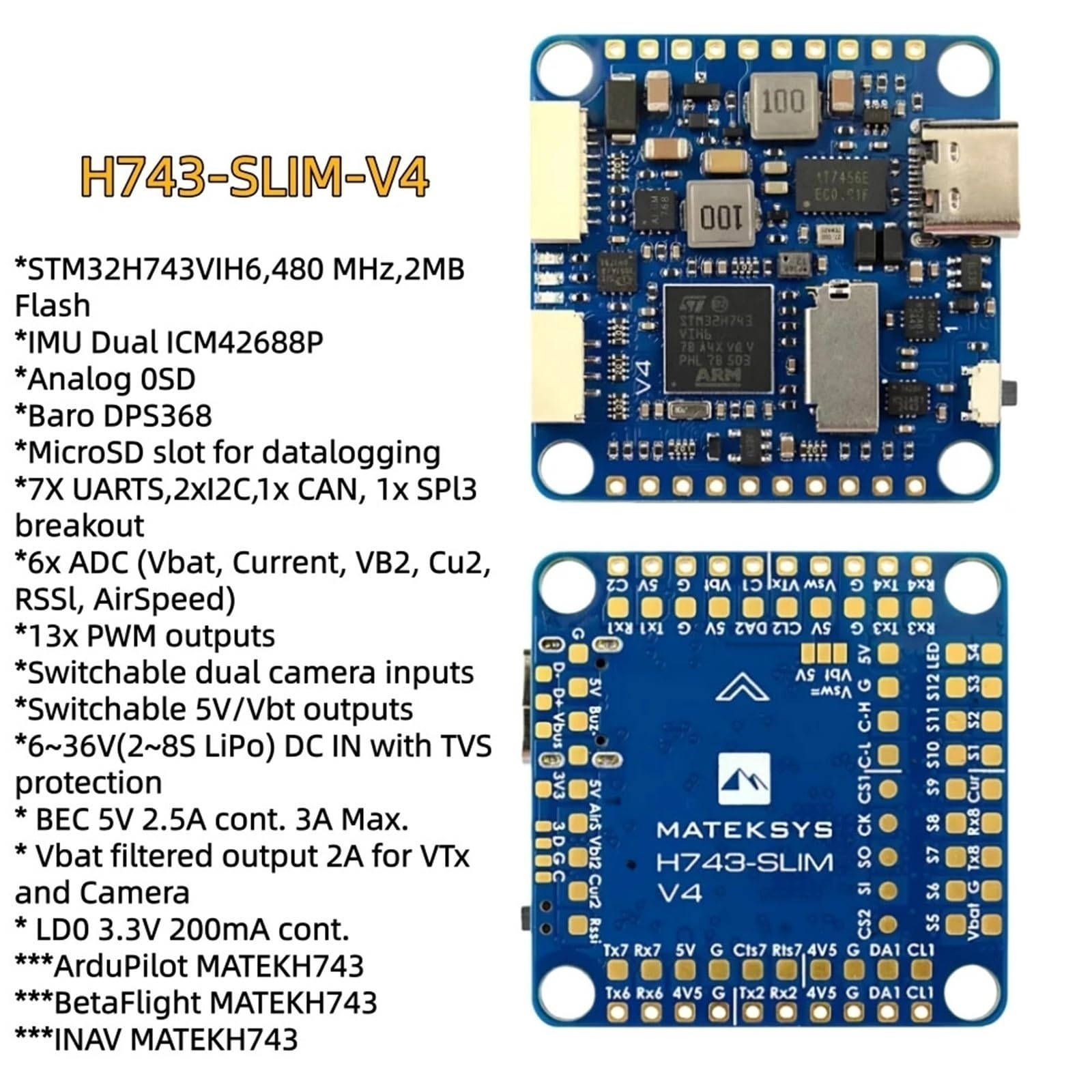 Original for Matek Mateksys H743 SLIM V4 Flight Controller for FPV RC Modell Multicopter