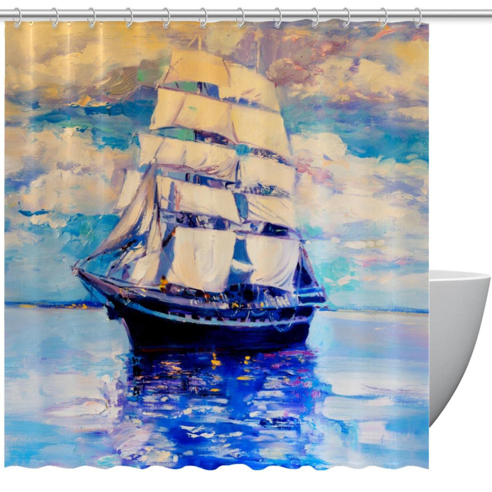Rideau de douche bleu 183x183 cm imperméable avec ses 12 crochets inclus