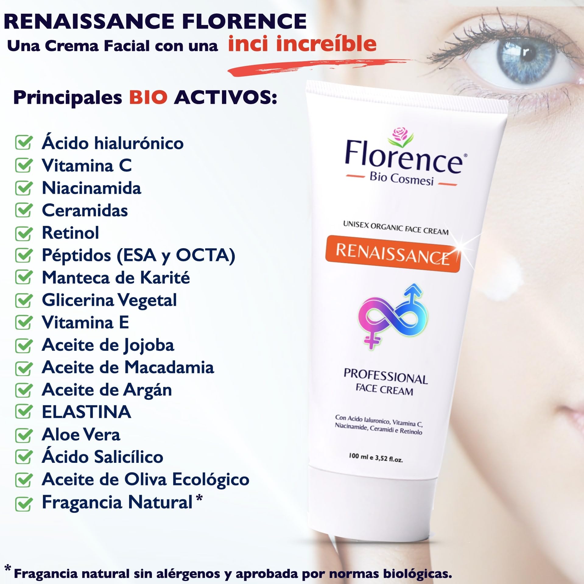 100 ml. Bio Crema Hidratante al Retinol para la Cara y Contorno de Ojos. Crema Facial Mujeres y Hombres Anti-Edad Antiarrugas y Antiojeras con Ácido Hialurónico y Vitamina C. Crema de Noche y Día - 4