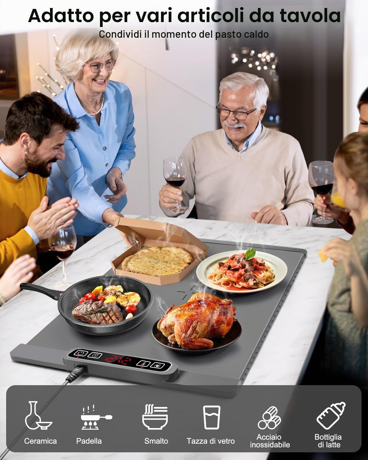 AUTOPkio Vassoio Riscaldante Elettrico, Tappetino Scaldavivande Pieghevole | con 5 Temperatura & 4 Timer Auto-off Blocco Bambini per Buffet, Ristoranti, Feste, Casa