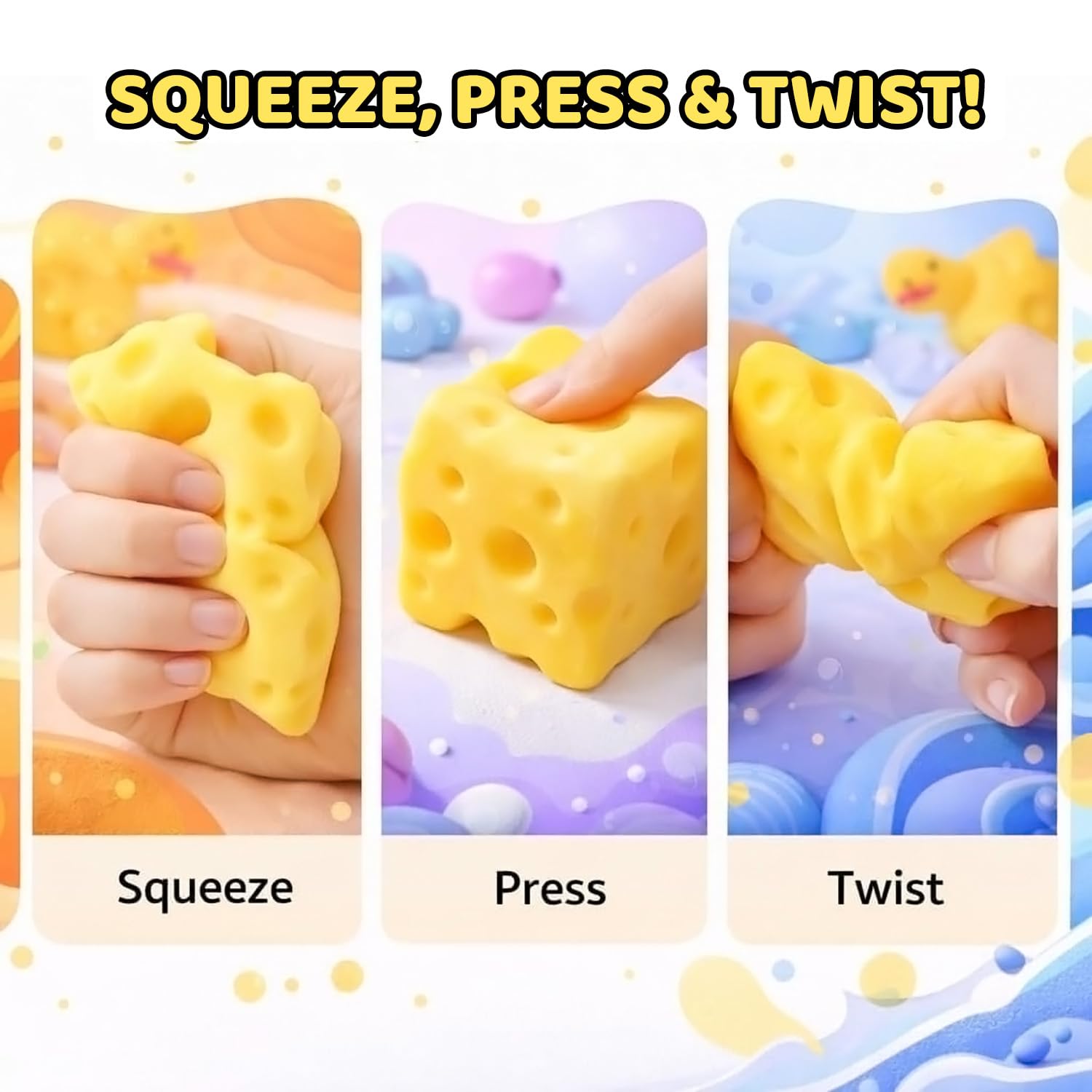2 PCS Yellow Cheese Squeeze, Squeeze Cheese, Stress Balls for Adults Soft Novelty Rebounding Sensory Theme Cheese Cubes Squishy Stress Balls for Adults Rebounding Sensory Squishys Cheese 2.36 inches — view 4