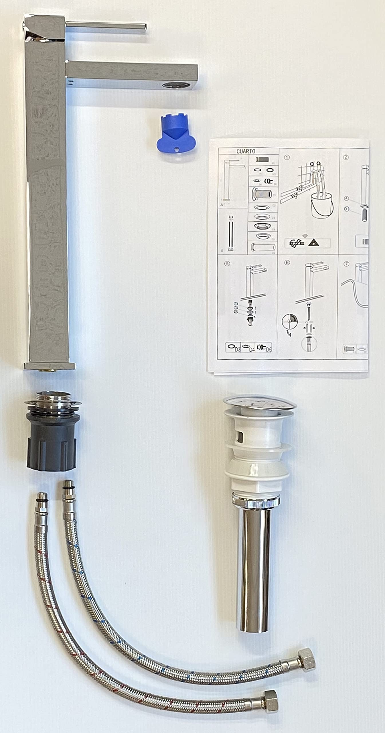 Grifo para Lavabo sobre Encimera CUARTO Cromado | Mezclador Monomando de Cuerpo Alto con Diseño Elegante y Minimalista | Ideal para Lavabos de Apoyo | Cartucho Cerámico Incluido | by EUROSANIT