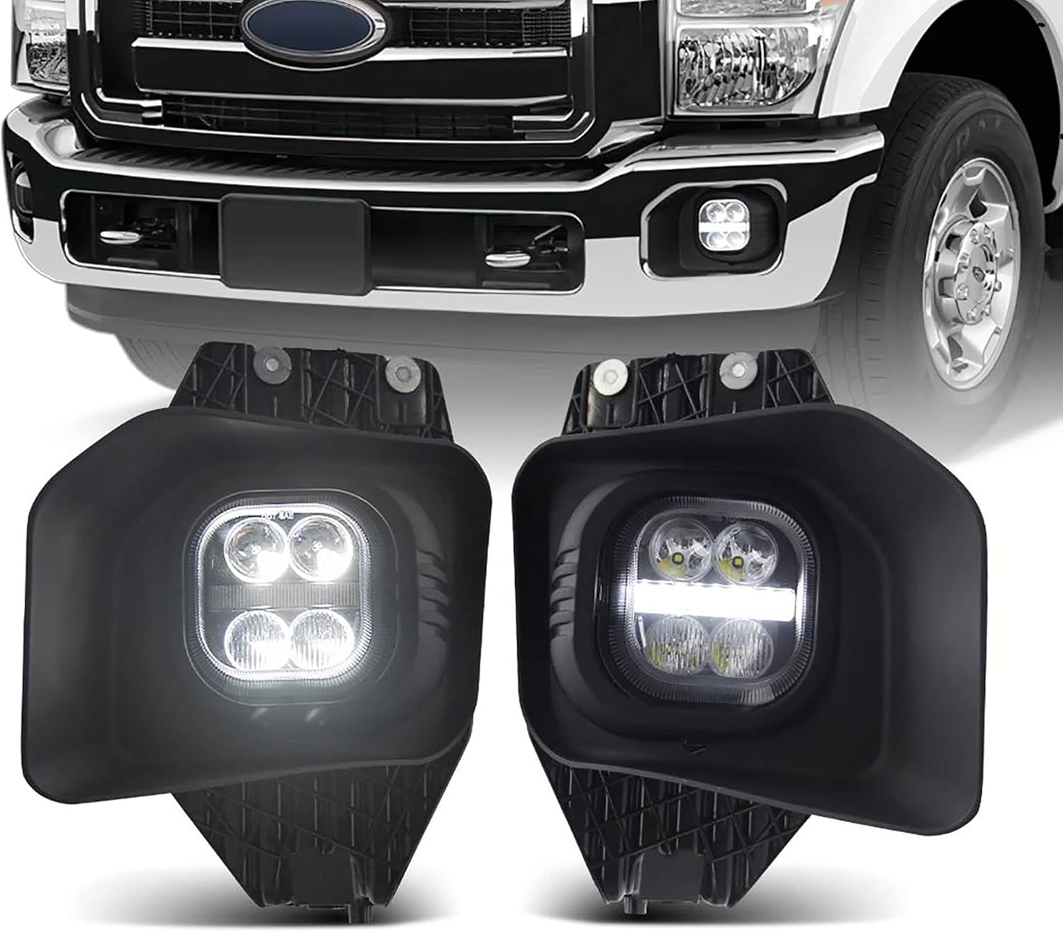 Tecoom LED Fog Lights with Daytime Running Lamps Assembly Kit Compatible with 2011 2012 2013 2014 2015 2016 Ford F-250 F-350 F-450 F-550