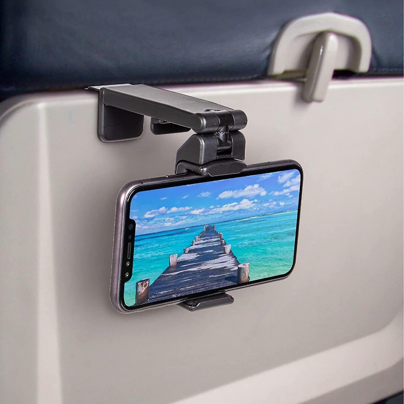 Airplane in Flight Phone Holder, 360 Degree Rotatable Adjustable Phone Holder, Plastic Retractable Phone Holder, Travel Essentials, Foldable Holder, Travel/Home/Office Universal Phone Holder - Black - Image 4