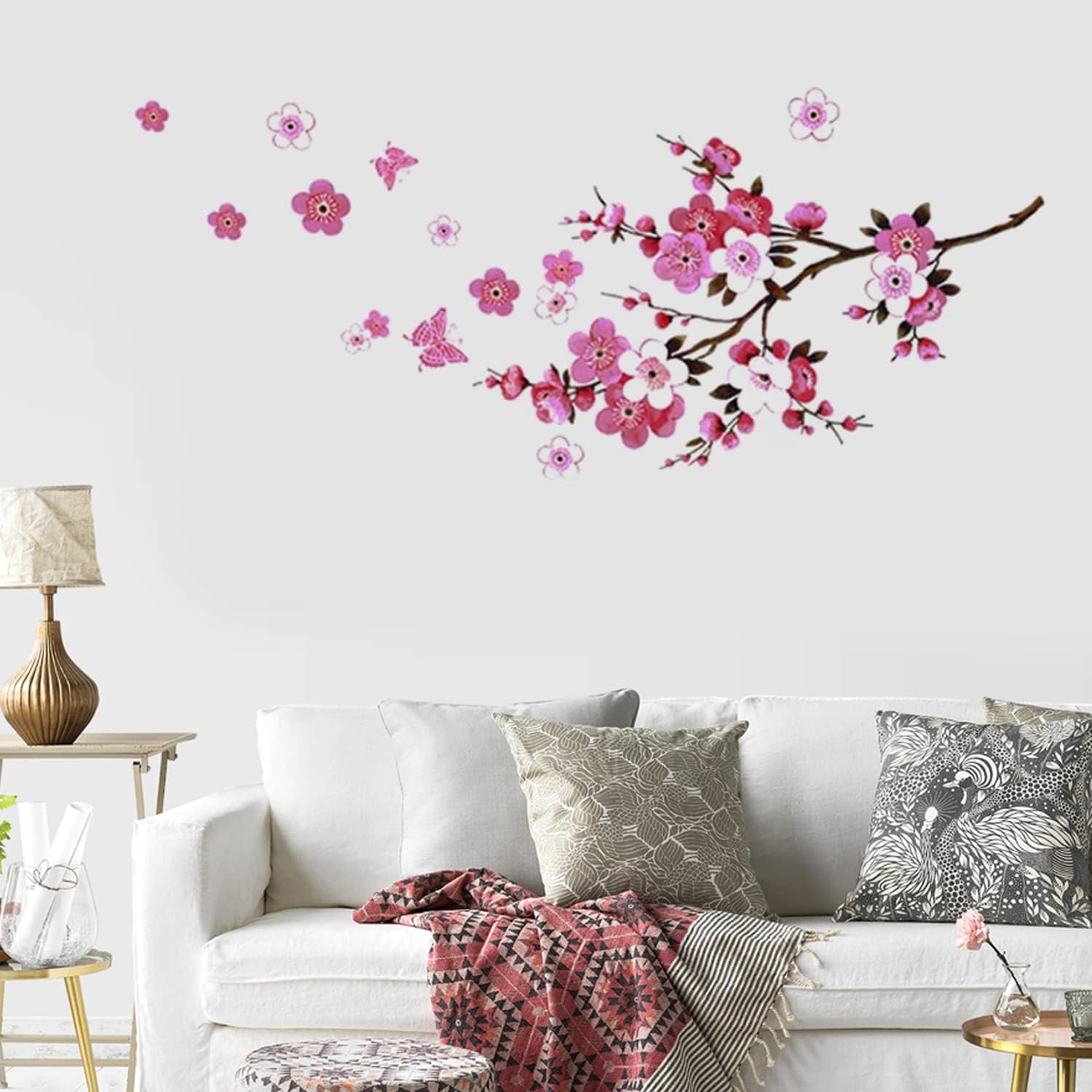 Decalmile Stickers Muraux Grand Arbre Fleur De Cerisier - Autocollant Mural Multicolore
