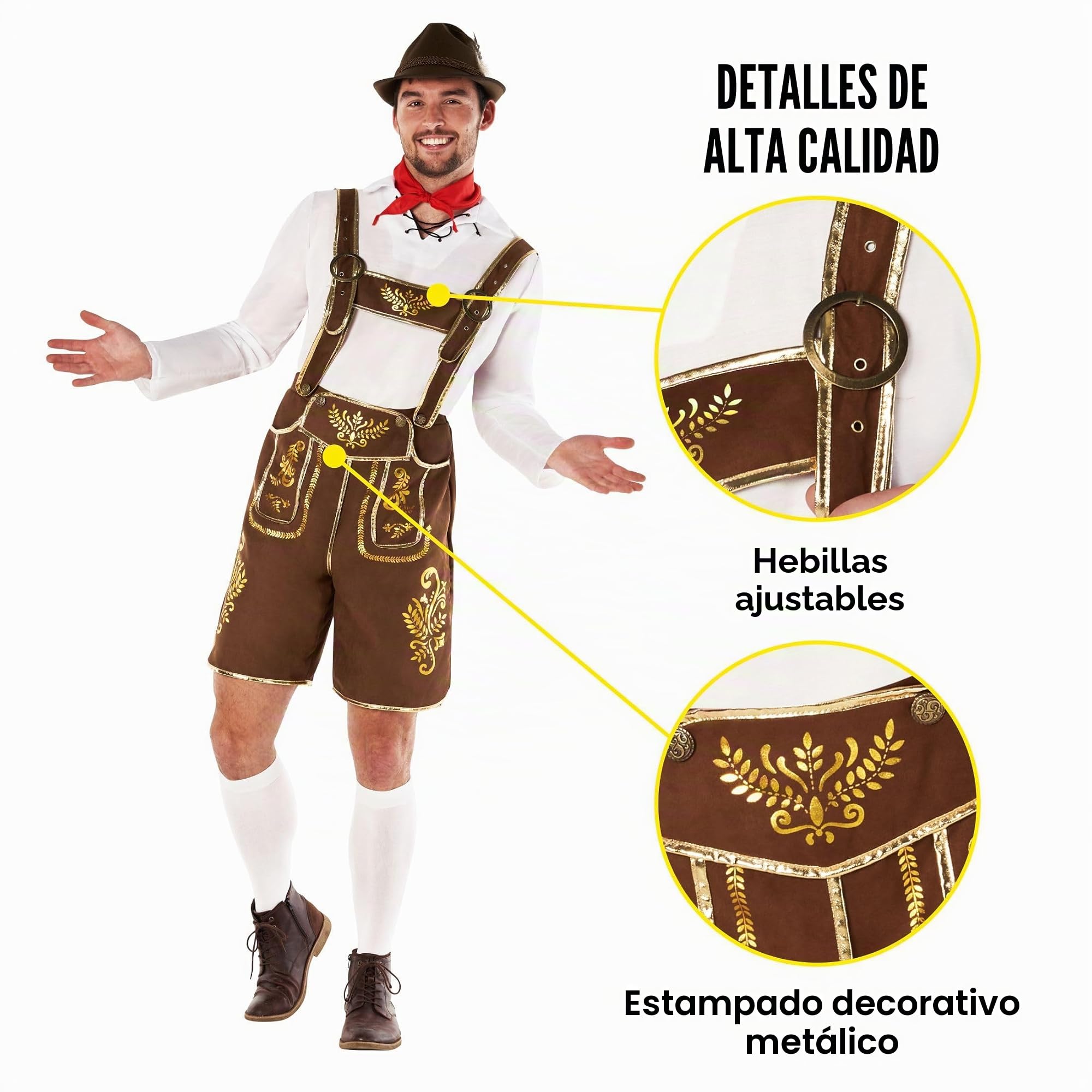 Morph Disfraz Lederhosen Bávaro Hombre, Traje Alemán para Oktoberfest, Atuendo Tradicional para Celebraciones Festivas