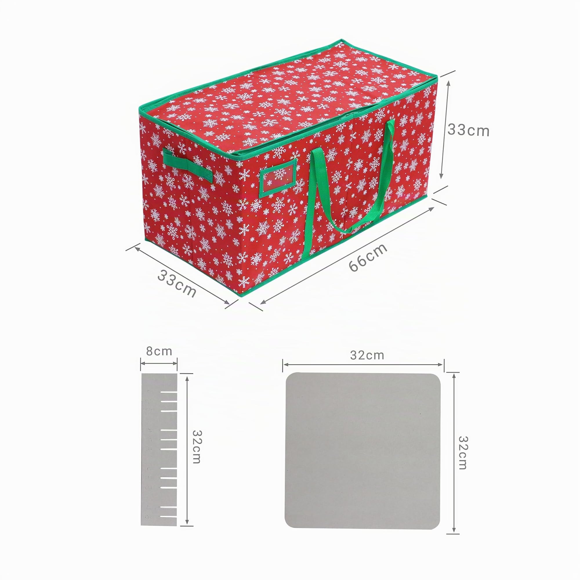 Relaxdays Weihnachtskugel Aufbewahrungsbox, 128 Kugeln, HxBxT: 33 x 66 x 33 cm, Schneeflocken, Vlies, Pappe, rot/grün