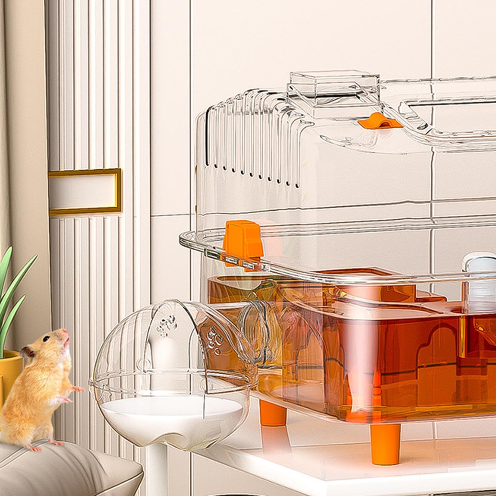Casa Para Hámster Con Rueda De Correr Y Recinto | Castillo Pequeño para Animales Para Hámster Sirio Ratón Conejo Enano Hogar Interior Juego Descanso Alimentación