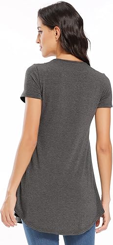 Miniatura 5 de POSHGLAM Camisetas de maternidad para mujer cuello redondo fruncidas ropa de embarazo con botones A01 Manga Corta Borgoña, A02 Manga Corta Negro,