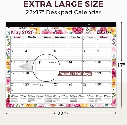 Miniatura 6 de CRANBURY Calendario de escritorio grande de 22 x 17 pulgadas 2026, utiliza de enero a diciembre de 2026 como calendario de escritorio grande o