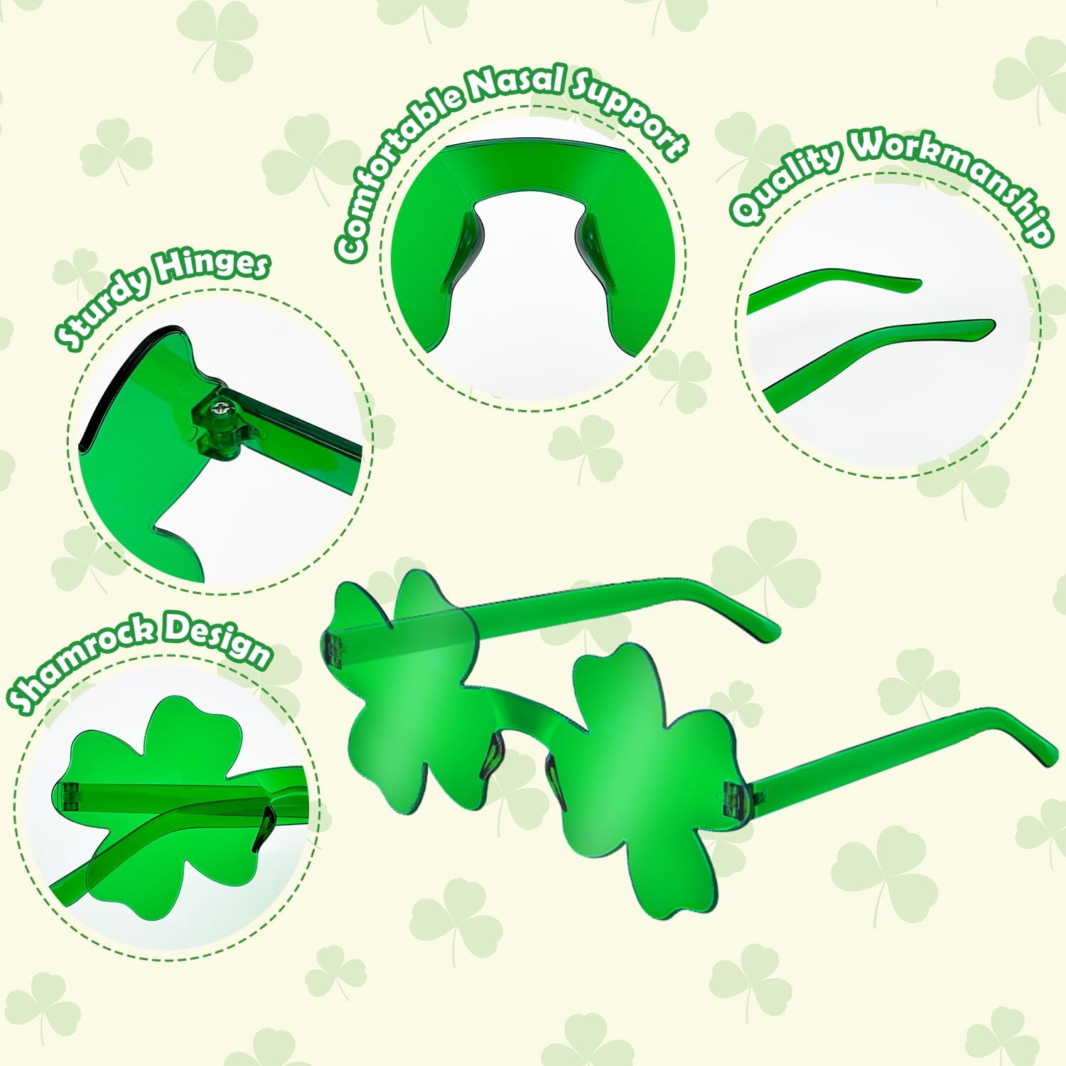 Bulk St Patricks Day Green Glasses 48 PCS, Saint Patricks Shamrock Sunglasses Party Favor Supplies Accessories-One Size Fits All, Irish Four Leaf Lucky Clover Gifts Photo Booth Props for Parade Throws