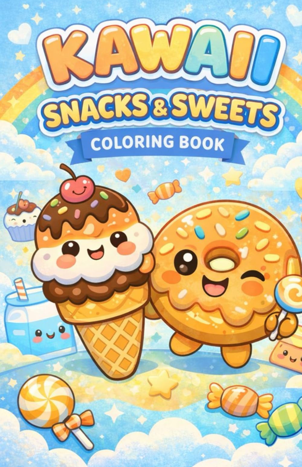 Kawaii Snacks & Sweets Coloring Book: Cute and Easy Coloring Pages of Adorable Food for Kids and Adults