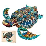 Jigfoxy Wooden Puzzles for Adults, Sea Turtle Wooden Jigsaw Puzzles for Adults Kids, Unique Animal Shape Wood Cut Puzzles, Christmas Thanksgiving Gifts for Family Turtle Lover (S-9.1 * 7.7in-100pcs)