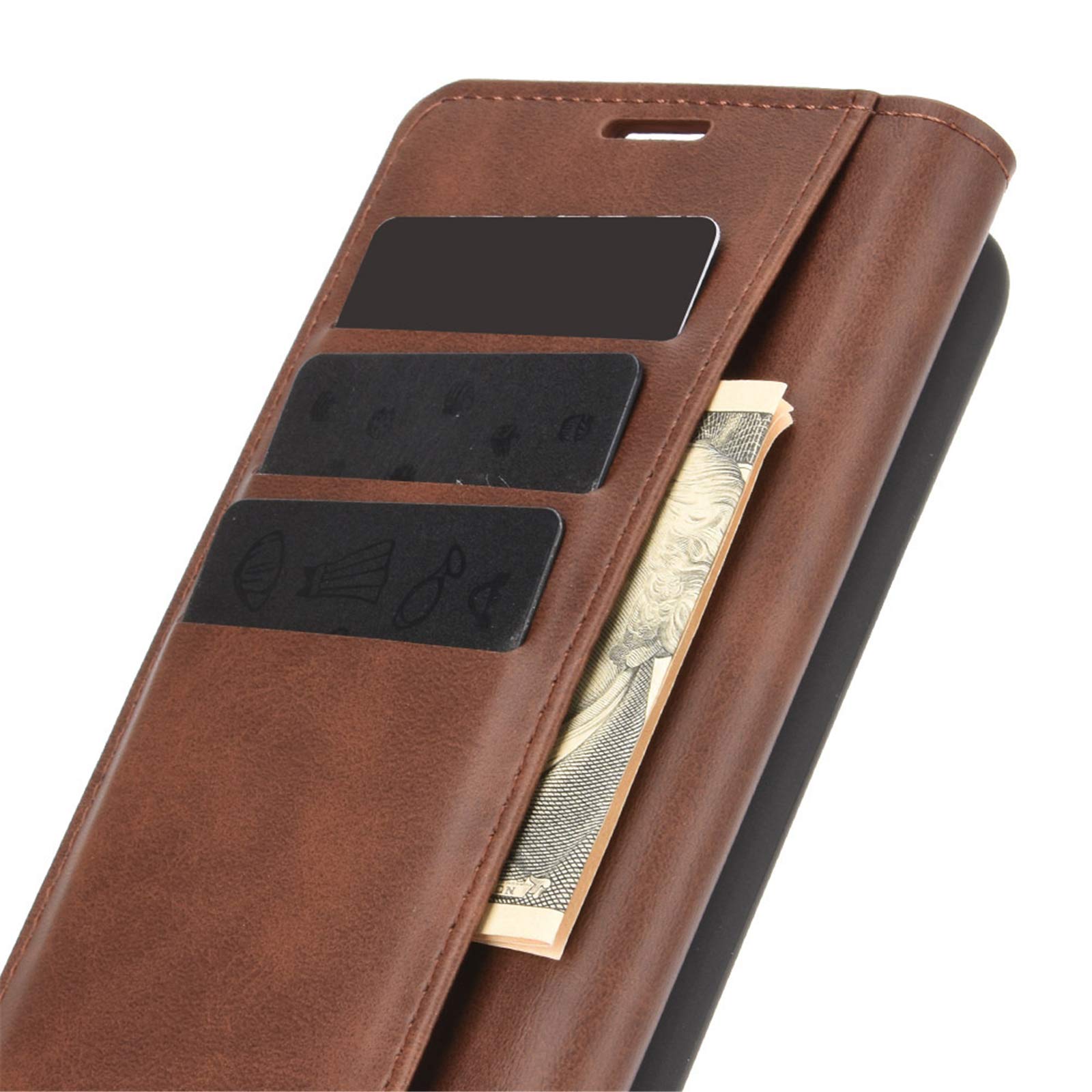 LBH Custodia Libro Per LG Velvet 5G – Pelle Marrone Scuro – Con Porta Carte E Banconote – Funzione Leggio E Chiusura Magnetica