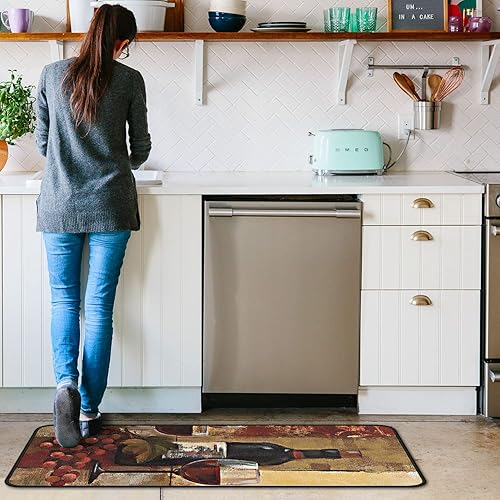 Miniatura 16 de Juego de 2 alfombras y tapetes de cocina antideslizantes, lavables, color negro, suaves, superabsorbentes, antifatiga, juego de tapetes de cocina