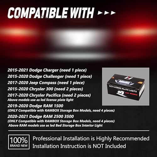 Miniatura 7 de NVL-LPL-023 - Luces LED para placa de matrícula compatibles con Dodge Charger 2015-2022  Challenger 2015-2020, 1 unidad