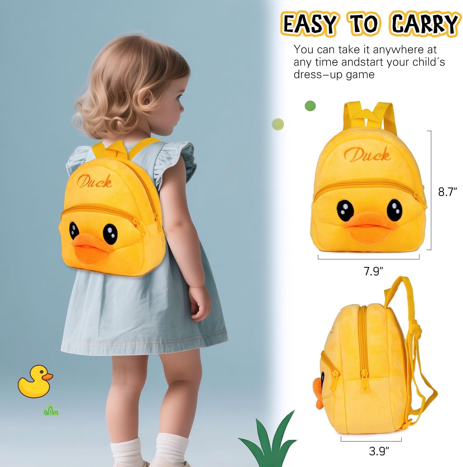 Pedolltree Reborn Baby Doll Diaper Bag Care and Feeding 9 Pcs Set for 17-24 inches Reborn Dolls Accessories Newborn Baby with Yellow Duck Backpack