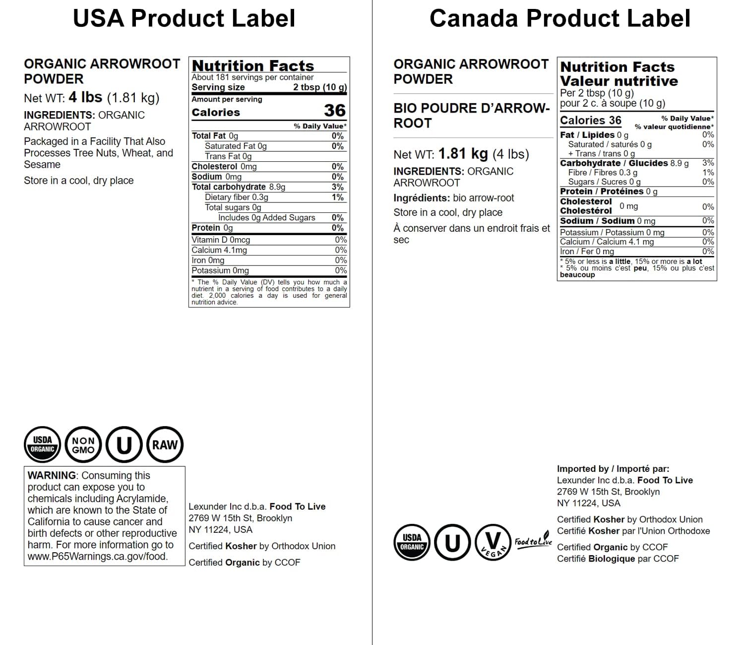 Food to Live Organic Arrowroot Flour, 4 Pounds – Non-GMO Powder, Fine Starch, Grain-Free, Vegan, Bulk. Rich in Dietary Fiber. Natural Food Thickener