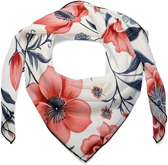 Vintage Flowers Plant Women Hair Scarf Square Silk Like Head Scarves Handkerchief Satin Neck Scarf