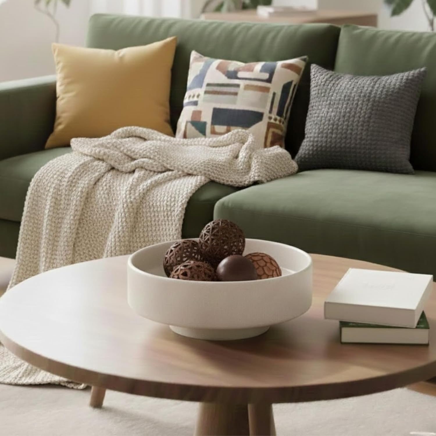 Fruit Bowl Decorative Centerpiece – Large Modern Resin Pedestal Bowl for Kitchen Counter, Dining Table & Home Decor