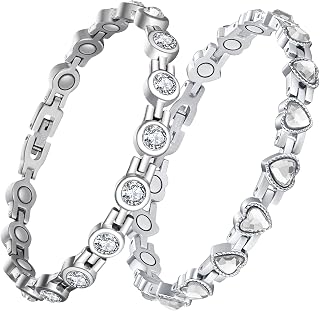 Feraco Magnetic Bracelet for Women Titanium Steel Magnetic Bracelet with Magnets & Sparkling Crystal (Pack of 2)