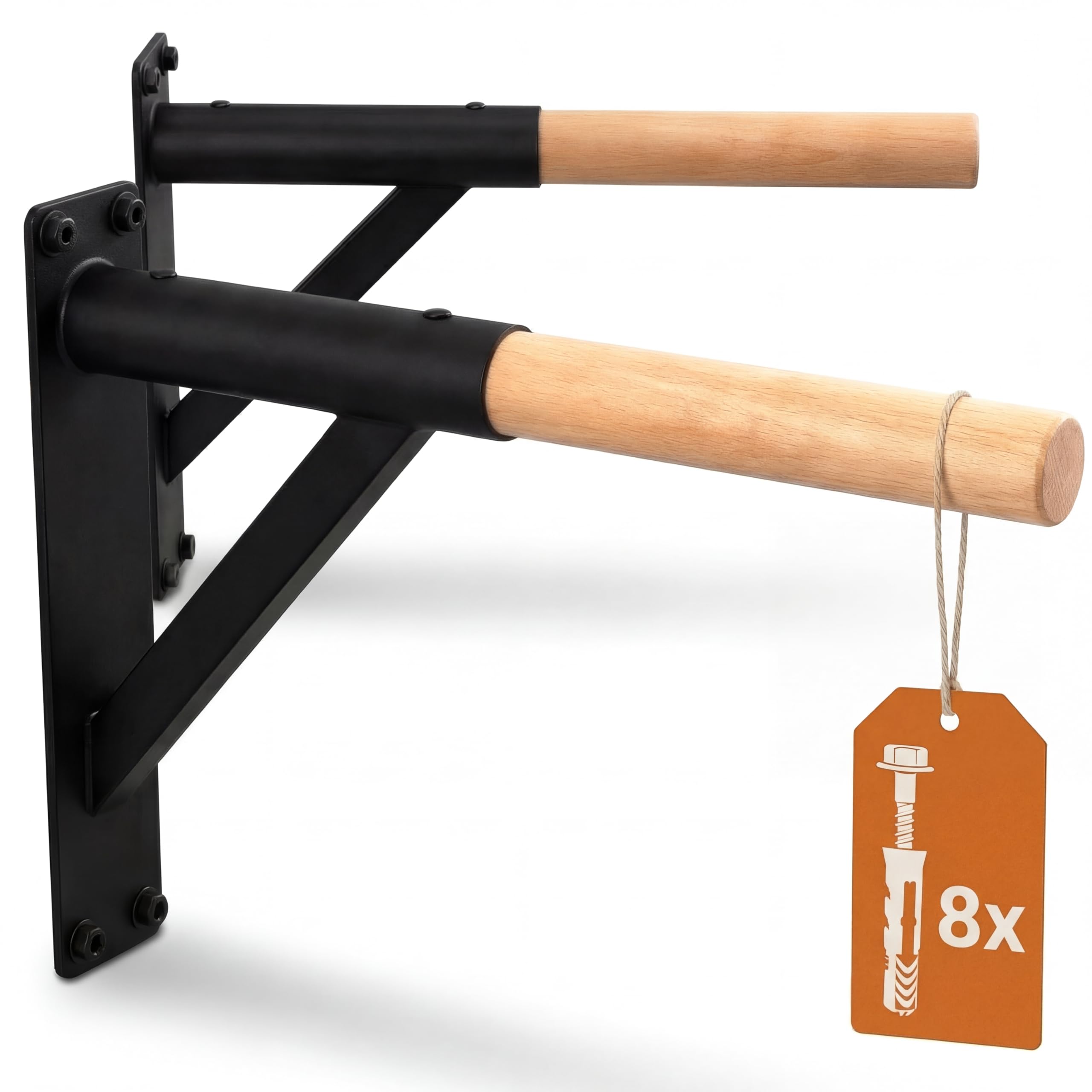 KFA8 Dip Barren Wandmontage – Dip Station aus Stahl & Buchenholz | 38mm Griff, bis 150 kg, 45cm Wandabstand | Calisthenics Dip Stange für Home Gym