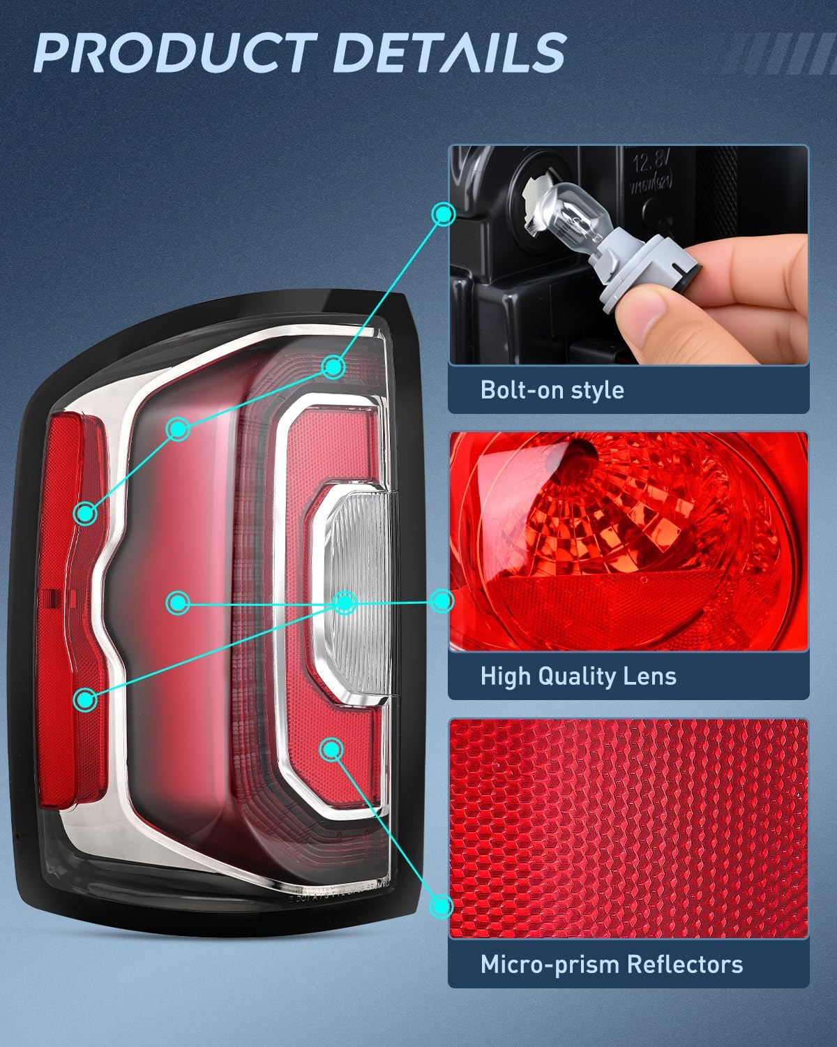Nilight Taillight Assembly Compatible with 2016 2017 2018 GMC Sierra 1500 Tail Light with LED Type OE Style Rear Lamp Replacement Driver Side