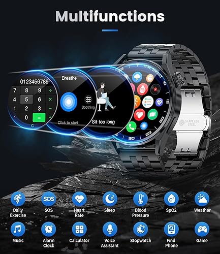 Miniatura 5 de LIGE Reloj inteligente para hombre con llamada Bluetooth, pantalla táctil completa de 1.39 pulgadas, reloj inteligente IP68 impermeable con monitor