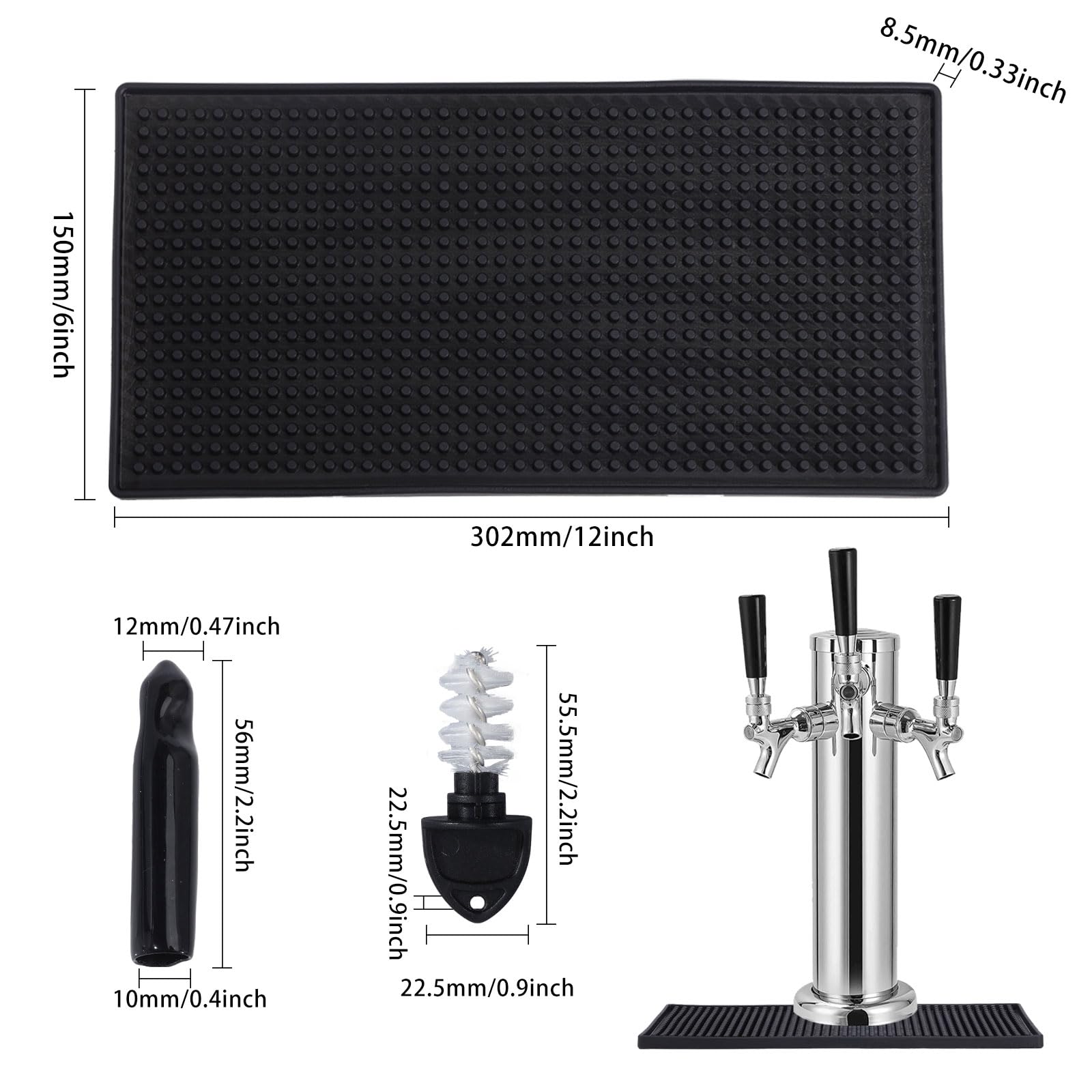 Ensemble de tapis de table rectangulaire en PVC robuste pour karaoké, bar, café, maison, antidérapant, avec brosses de nettoyage et bouchons de bouteille en silicone, 30,2 x 15 cm