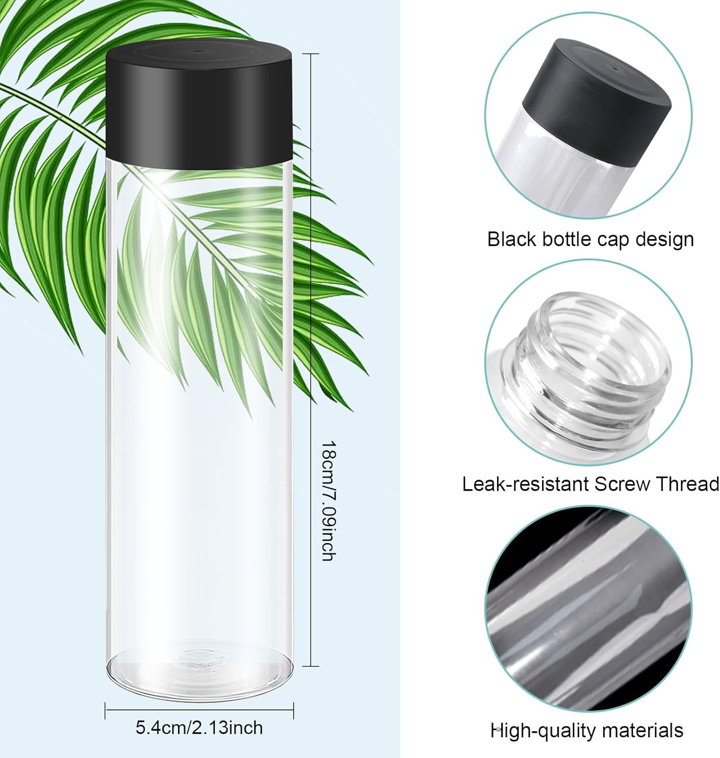 48 Pcs Clear Plastic Bottles 12 oz Empty Sensory Bottle with Caps Leakproof Drink Container Reusable Plastic Juice Bottles for Crafts Classroom Party Supplies (Black Lid)