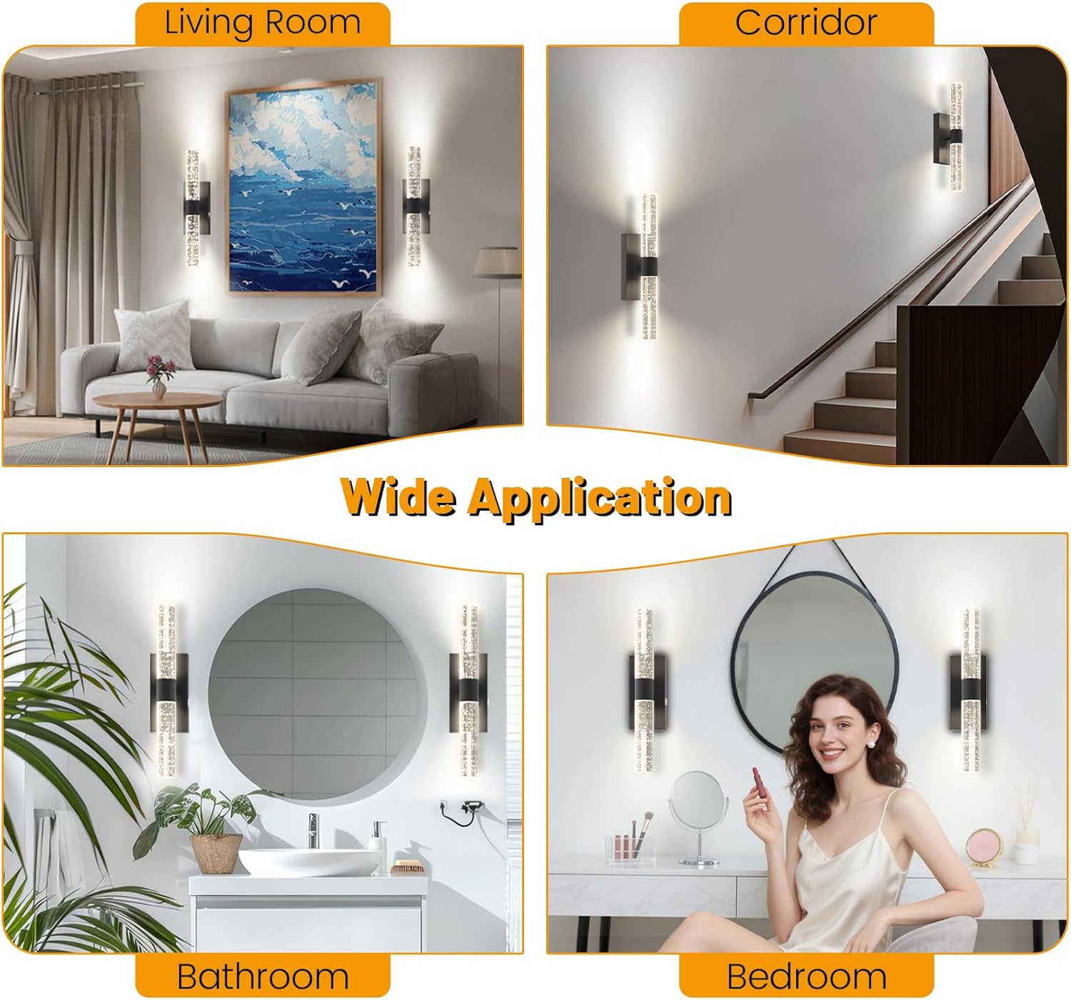 Wall Sconces Set of Two – Rechargeable LED Wall Lights for Bedroom and Living Room,Bathroom Mirror, Hallway