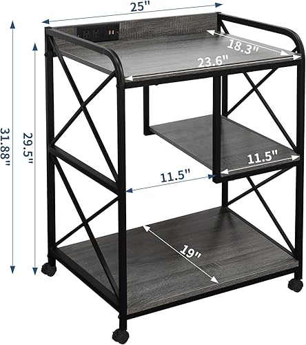 Miniatura 6 de FLYZC Soporte para impresora, mesa de impresora con estante de almacenamiento para oficina en casa, carrito grande de 23 x 18 pulgadas con toma de