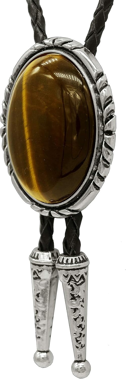 Moranse Bolo Tie with Natural Tiger Eye Stone Celtic Style Genuine and Cowhide Rope - Image 5