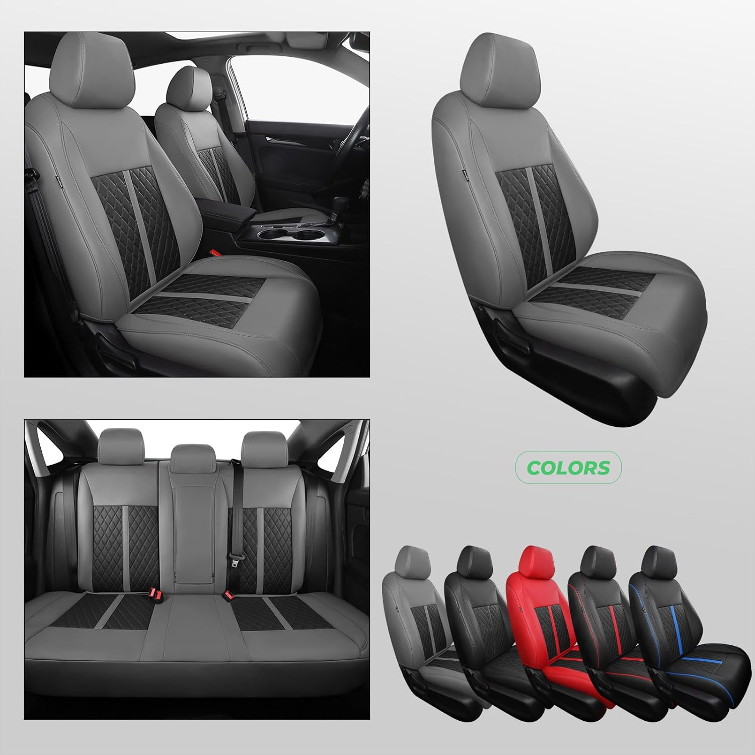 for Honda Civic Leather Seat Covers, Hatchback EX-L Sport Touring 2022-2026, Custom Fit Car Seat Cover Full Set, Waterproof Accessories, Gray Black (60/40 Split Benches-with Rear Armrest)