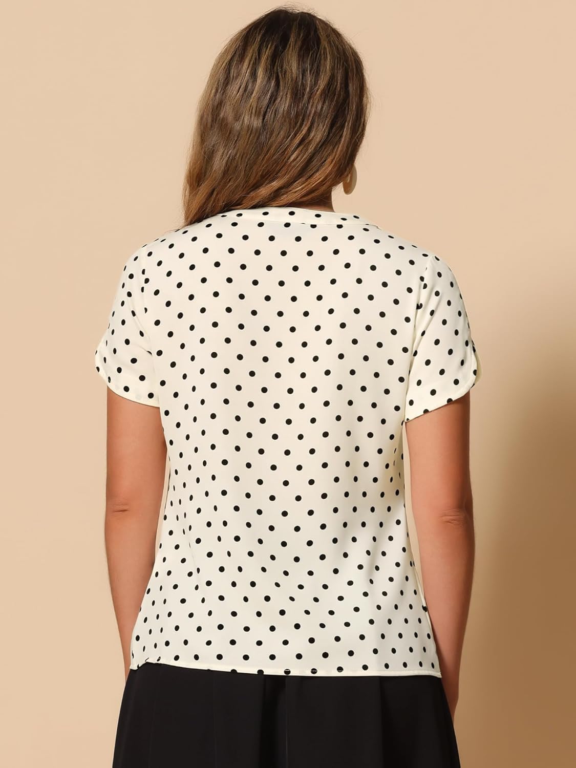 Allegra K Women's Polka Dots Print V Neck Short Sleeve Elegant Work Office Tops - Image 4