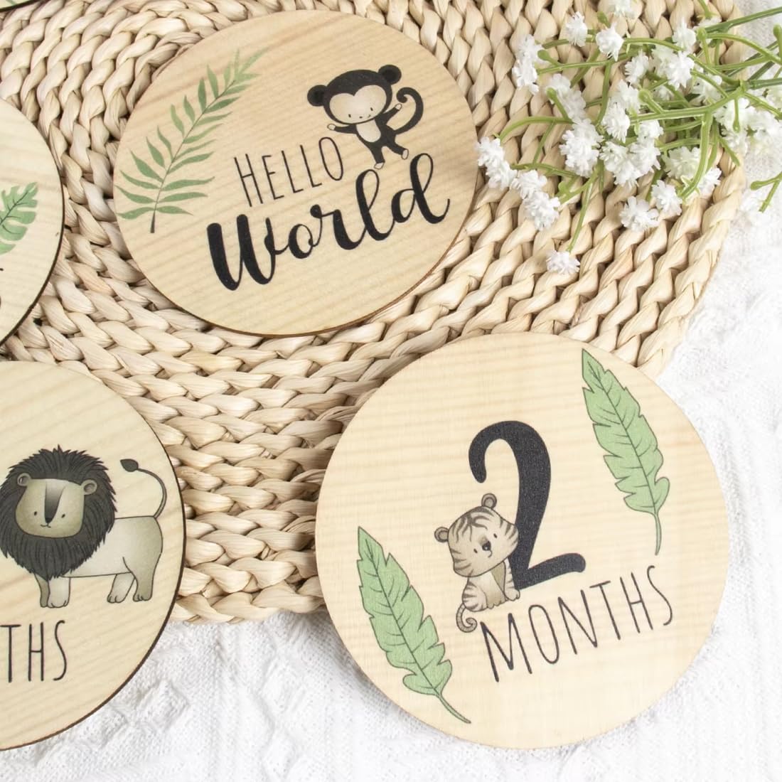 7 Disques en Bois Cartes Étapes Bébé en Français - Cadeau de Naissance/Pour Baby Shower pour Femmes Enceintes, Futures Mamans et Parents